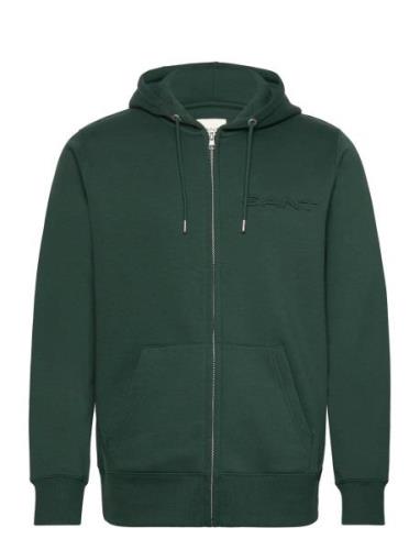 Embossed Full Zip Hoodie Tops Sweat-shirts & Hoodies Hoodies Green GAN...