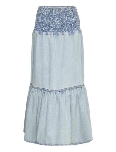 Smock Flounce Denim Skirt Langt Skjørt Blue Gina Tricot