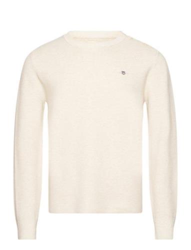 Milano Knit Cotton Butt D C-Neck Tops Knitwear Round Necks Cream GANT