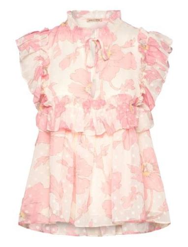 Flounce Chiffon Top Tops Blouses Short-sleeved Pink Stella Nova