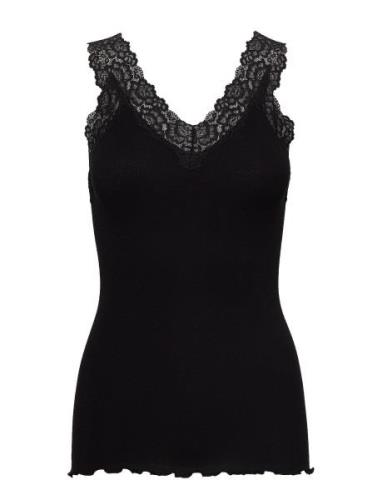 Organic Top W/ Lace Tops T-shirts & Tops Sleeveless Black Rosemunde