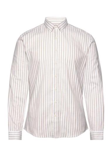 Striped Superflex Oxford L/S Tops Shirts Casual Beige Lindbergh