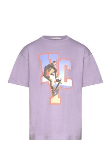 Over Printed T-Shirt Tops T-shirts Short-sleeved Purple Tom Tailor