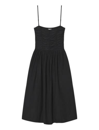 Silkey Smock Dress Knelang Kjole Black Once Untold