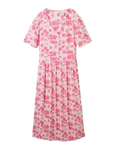 Printed Dress With Belt Knelang Kjole Pink Tom Tailor