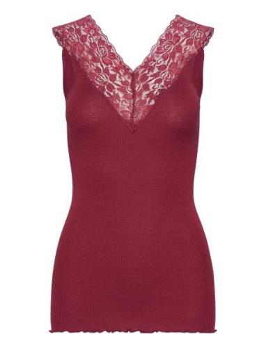 Silk Top Regular W/ Lace Tops T-shirts & Tops Sleeveless Red Rosemunde