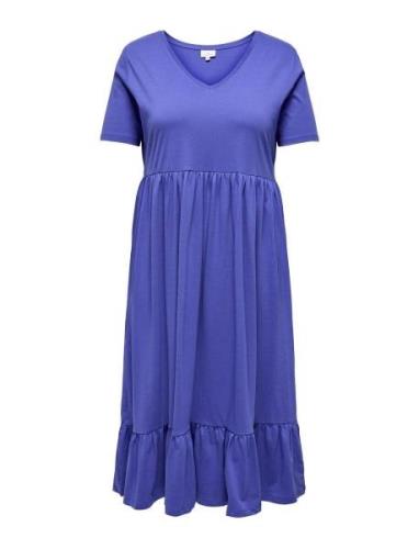 Carmay Life S/S Peplum Calf Dress Jrs Knelang Kjole Blue ONLY Carmakom...