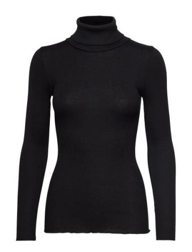 Silk T-Shirt W/ Roller Neck Tops Knitwear Turtleneck Black Rosemunde