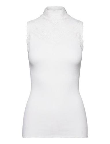 Silk Top W/ Lace Tops T-shirts & Tops Sleeveless White Rosemunde