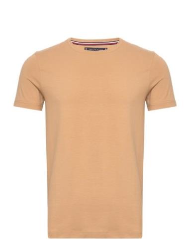 Stretch Slim Fit Tee Tops T-shirts Short-sleeved Beige Tommy Hilfiger