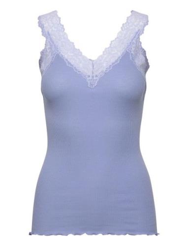 Organic Top W/ Lace Tops T-shirts & Tops Sleeveless Blue Rosemunde