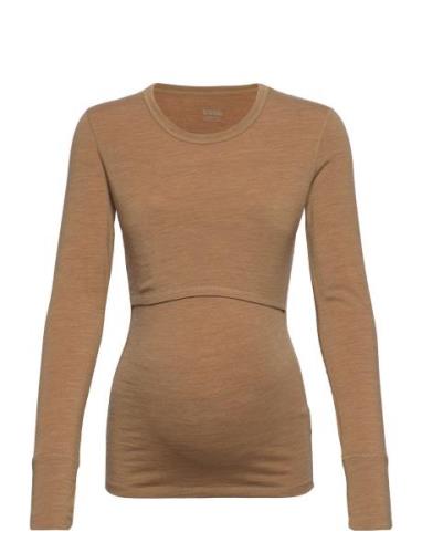 Merino Wool L/S Top Tops T-shirts & Tops Long-sleeved Brown Boob