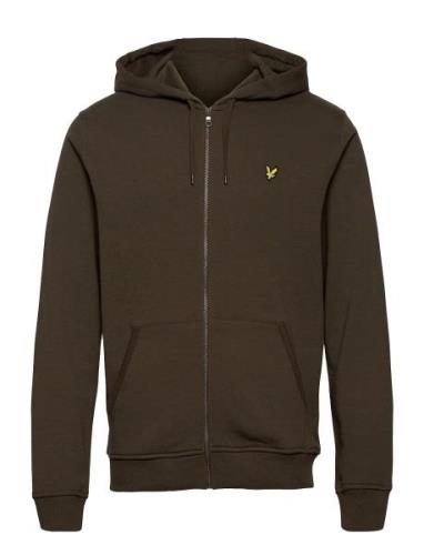 Zip Through Hoodie Tops Sweat-shirts & Hoodies Hoodies Khaki Green Lyl...