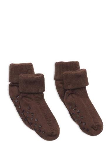 Baby Rib Sock W. Abs Strømper Non-slip Brown Minymo