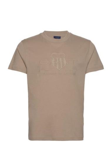 Reg Tonal Shield Ss T-Shirt Tops T-shirts Short-sleeved Beige GANT