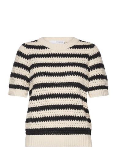 Slfalby Ss Knit O-Neck Tops Knitwear Jumpers Beige Selected Femme