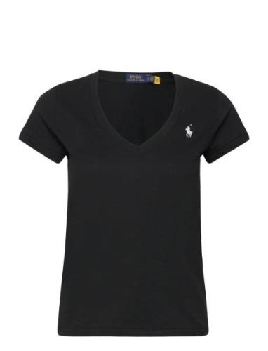 Cotton Jersey V-Neck Tee Tops T-shirts & Tops Short-sleeved Black Polo...