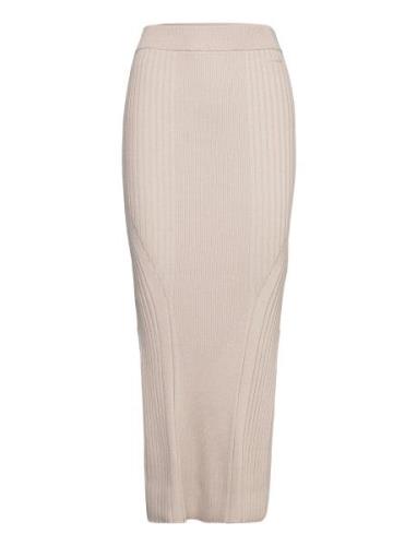 Iconic Rib Maxi Skirt Langt Skjørt Beige Calvin Klein