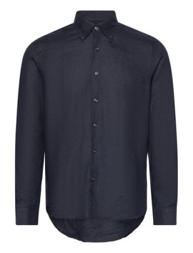 Reg Fit Bd Signature Linen Designers Shirts Casual Navy Oscar Jacobson