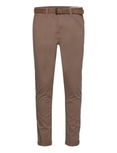 Slim Chino With Belt Bottoms Trousers Chinos Brown Tom Tailor