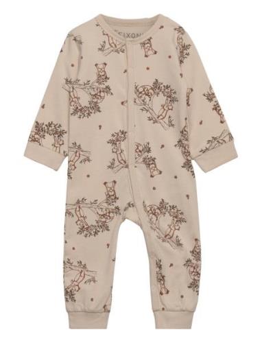 Nightsuit W/O Feet W.aop Pyjamas Sie Jumpsuit Beige Fixoni