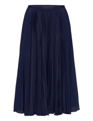 Pleated Georgette Skirt Knelangt Skjørt Navy Polo Ralph Lauren