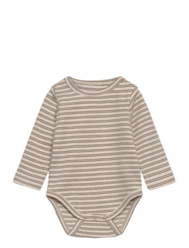 Body Ls Striped Rib Bodies Long-sleeved Beige Huttelihut