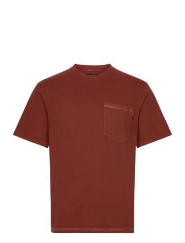 Contrast Stitch Pocket Tshirt Tops T-shirts Short-sleeved Burgundy Sup...