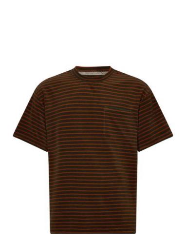 Akholger Frotte Stripe Tee Tops T-shirts Short-sleeved Brown Anerkjend...