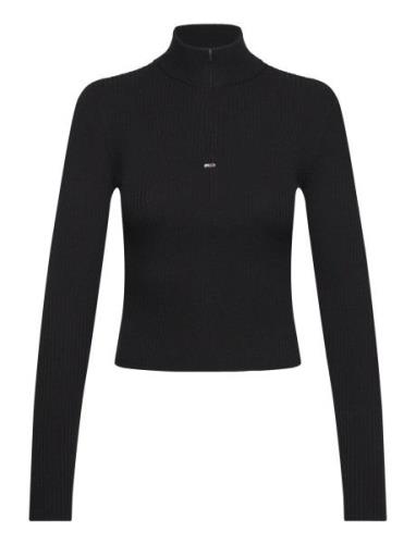 Tjw 1/4 Zip Technical Rib Tops T-shirts & Tops Long-sleeved Black Tomm...