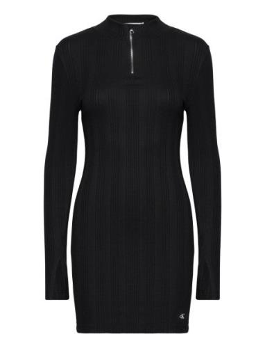 Variegtaed Rib Half Zip Ls Dress Kort Kjole Black Calvin Klein Jeans