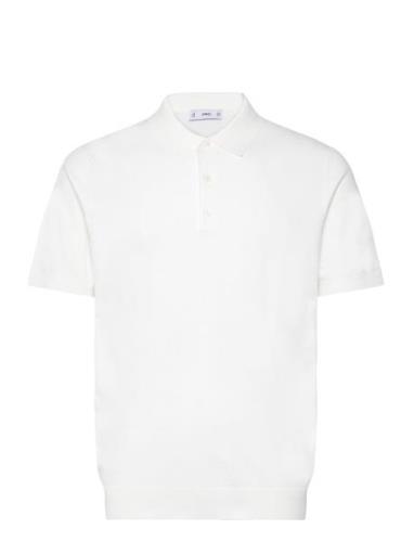 Fine-Knit Polo Shirt Tops Polos Short-sleeved White Mango