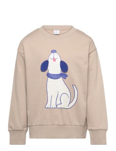 Sweater Dog Placement Tops Sweat-shirts & Hoodies Sweat-shirts Beige L...