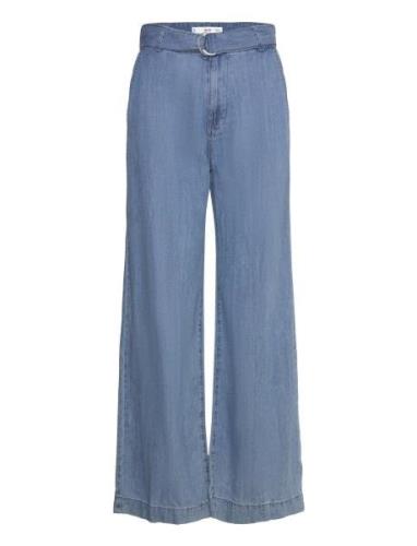 Flowy Wideleg Trousers With Belt Bottoms Trousers Wide Leg Blue Mango