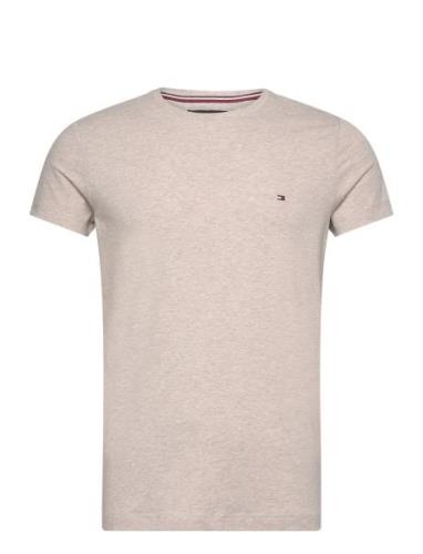 Stretch Slim Fit Tee Tops T-shirts Short-sleeved Beige Tommy Hilfiger