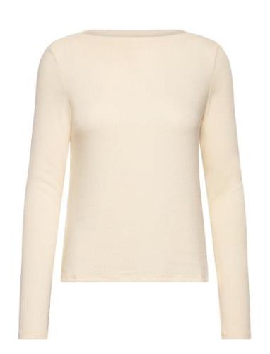 Boat Neck T-Shirt Tops T-shirts & Tops Long-sleeved Beige Mango