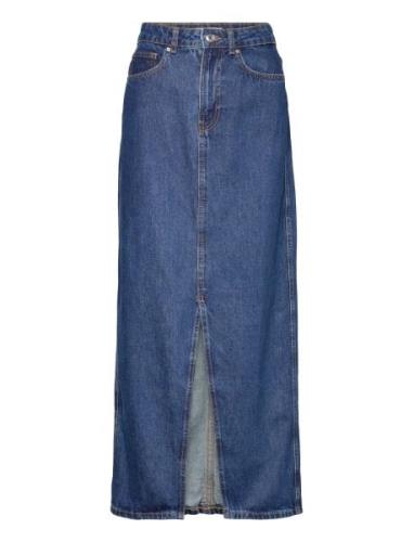 Slit Denim Skirt Langt Skjørt Blue Mango