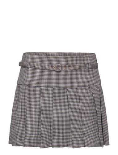 Houndstooth Belt Miniskirt Kort Skjørt Blue Mango