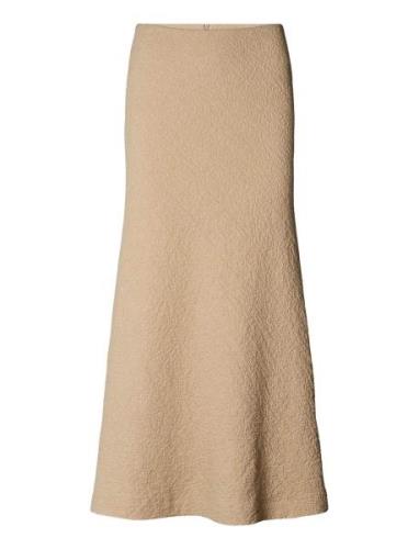 Beatriz - Crumpled Bias Long Skirt Knelangt Skjørt Beige Rabens Sal R