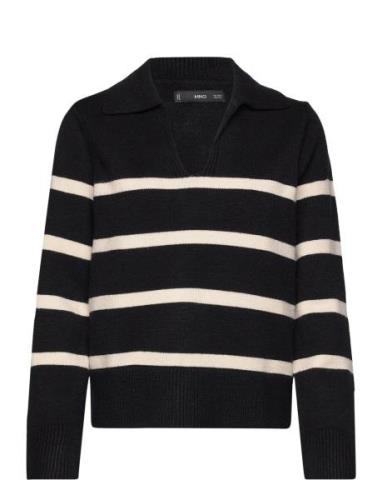 Striped Polo-Neck Sweater Tops Knitwear Jumpers Black Mango