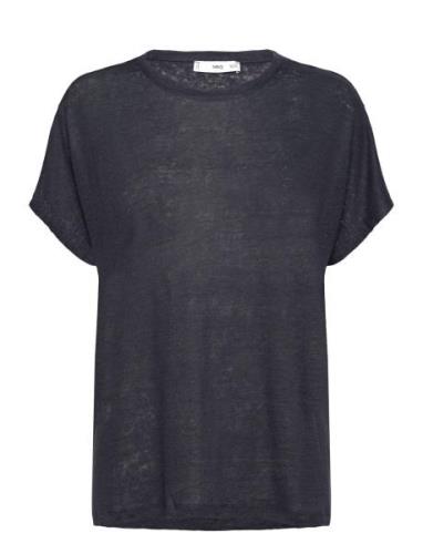 Over D Linen T-Shirt Tops T-shirts & Tops Short-sleeved Navy Mango