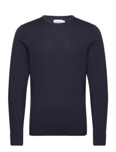 Superior Wool Crew Neck Sweater Tops Knitwear Round Necks Navy Calvin ...