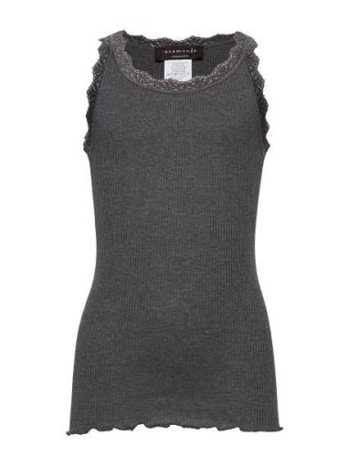 Beatha Silk Top W/ Lace Tops T-shirts Sleeveless Grey Rosemunde Kids