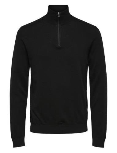 Slhberg Half Zip Cardigan Noos Tops Knitwear Half Zip Jumpers Black Se...