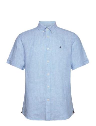 Douglas Linen Ss Shirt-Classic Fit Designers Shirts Short-sleeved Blue...