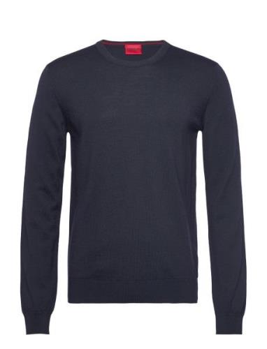 San Cedric-M1 Designers Knitwear Round Necks Navy HUGO