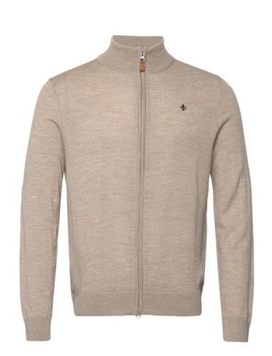 Merino Zip Cardigan Tops Knitwear Full Zip Jumpers Beige Morris