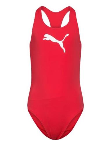 Puma Swim Girls Racerback Swimsuit 1P Sport Swimsuits Red Puma Swim