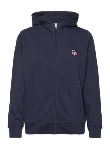 Reg Retro Shield Zip Hoodie Tops Sweat-shirts & Hoodies Hoodies Navy G...