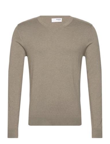 Slhberg Ls Knit V-Neck Noos Tops Knitwear V-necks Khaki Green Selected...